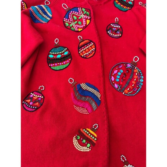 Vintage Michael Simon Ornament Beaded Christmas Sweater Cardigan Sz 2 Small XS - Picture 3 of 9